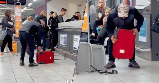 La valigia è troppo grande e il passeggero la distrugge pur di riuscire a fare il check-in