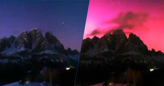 Sulle Dolomiti è apparsa una rarissima aurora boreale: il video