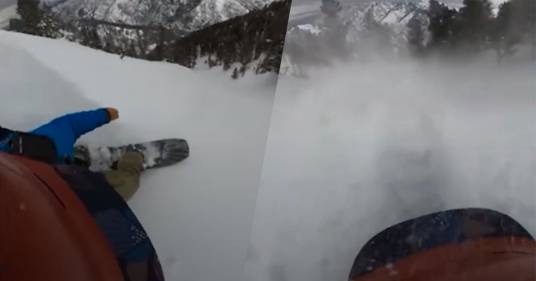 Snowboarder si salva surfando sopra la valanga: lo spettacolare video