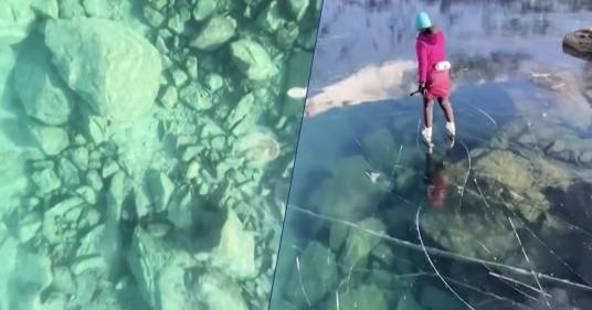 Pattinare sul ghiaccio trasparente: lo spettacolare fenomeno mostrato in un video da due pattinatori