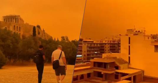 Atene: polvere sahariana colora il cielo completamente di arancione, il video è incredibile