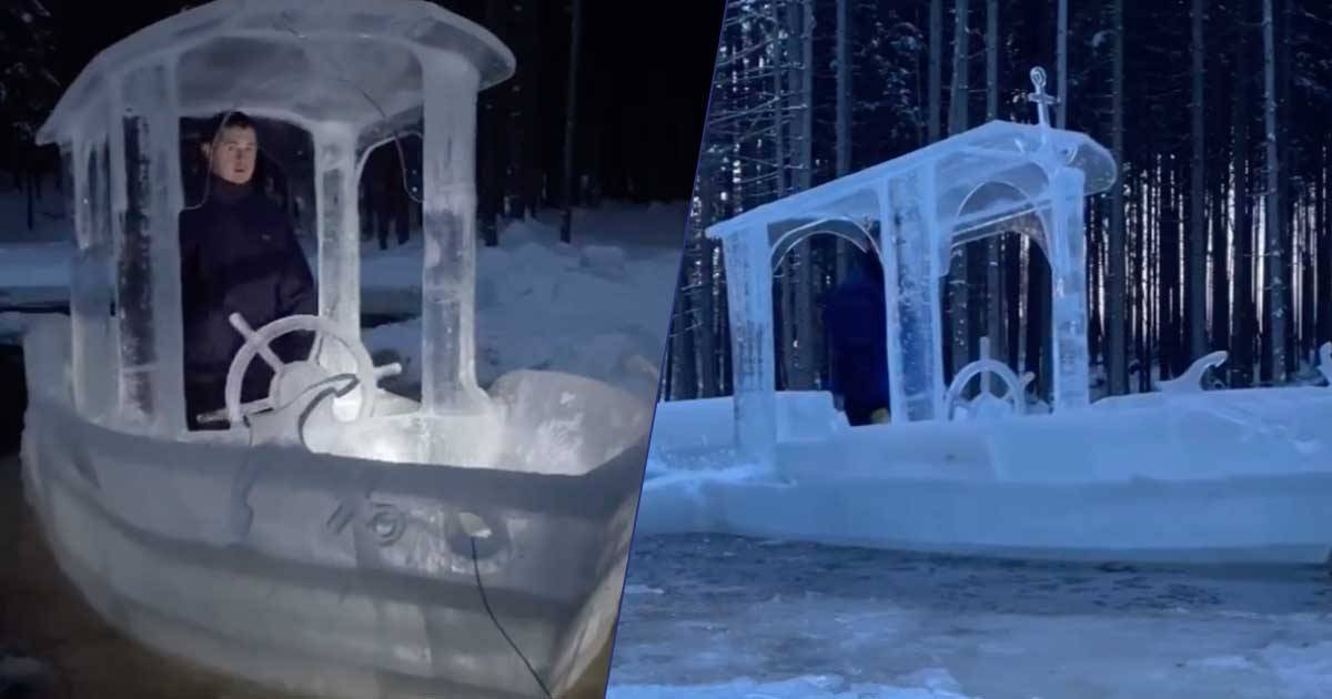Una barca galleggiante fatta interamente di ghiaccio questo video  incredibile