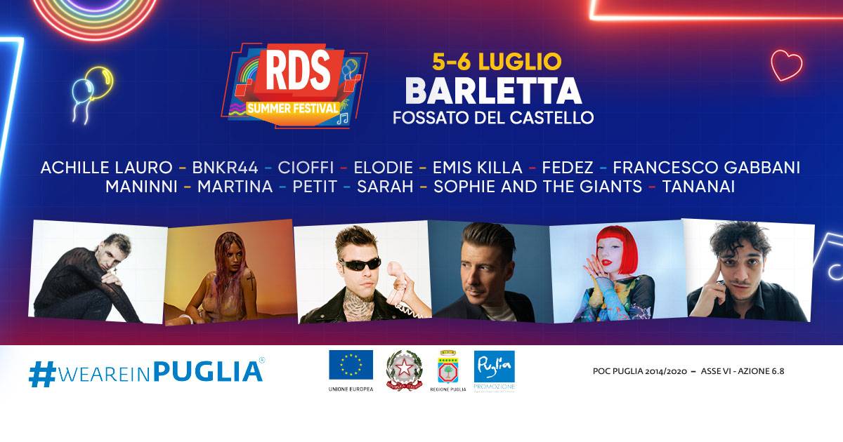 RDS Summer Festival 2024 i cantanti che si esibiranno a Barletta