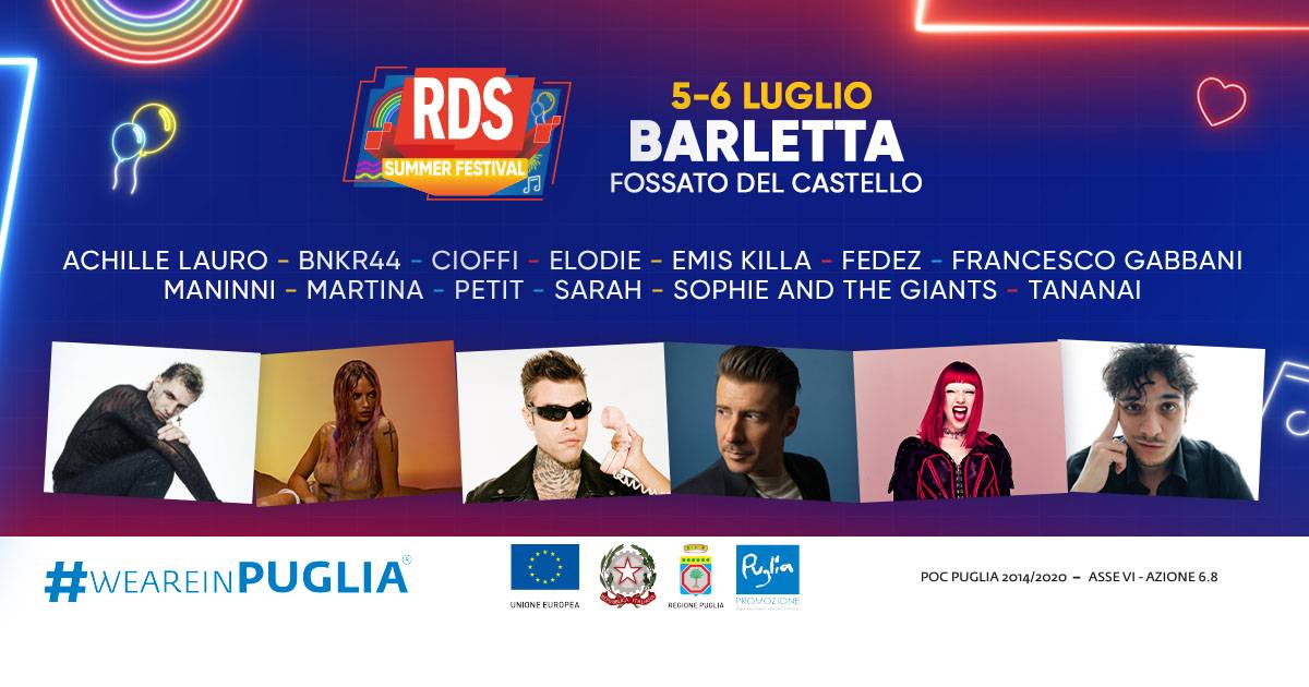 RDS Summer Festival 2024 i cantanti che si esibiranno a Barletta