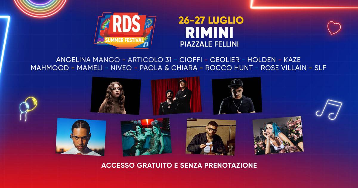 A Rimini ingresso libero per lultima tappa dellRDS Summer Festival scopri i cantanti sul palco