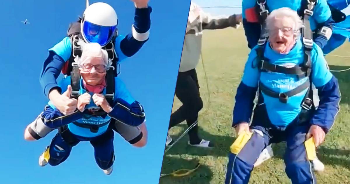 Manette Baillie la paracadutista centenaria che sfida il cielo a 102 anni il video dellimpresa