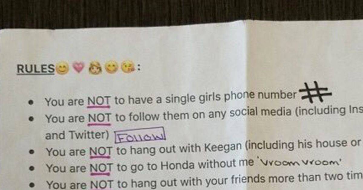 Fidanzata impone 22 divieti al suo ragazzo ma la lista finisce sui social