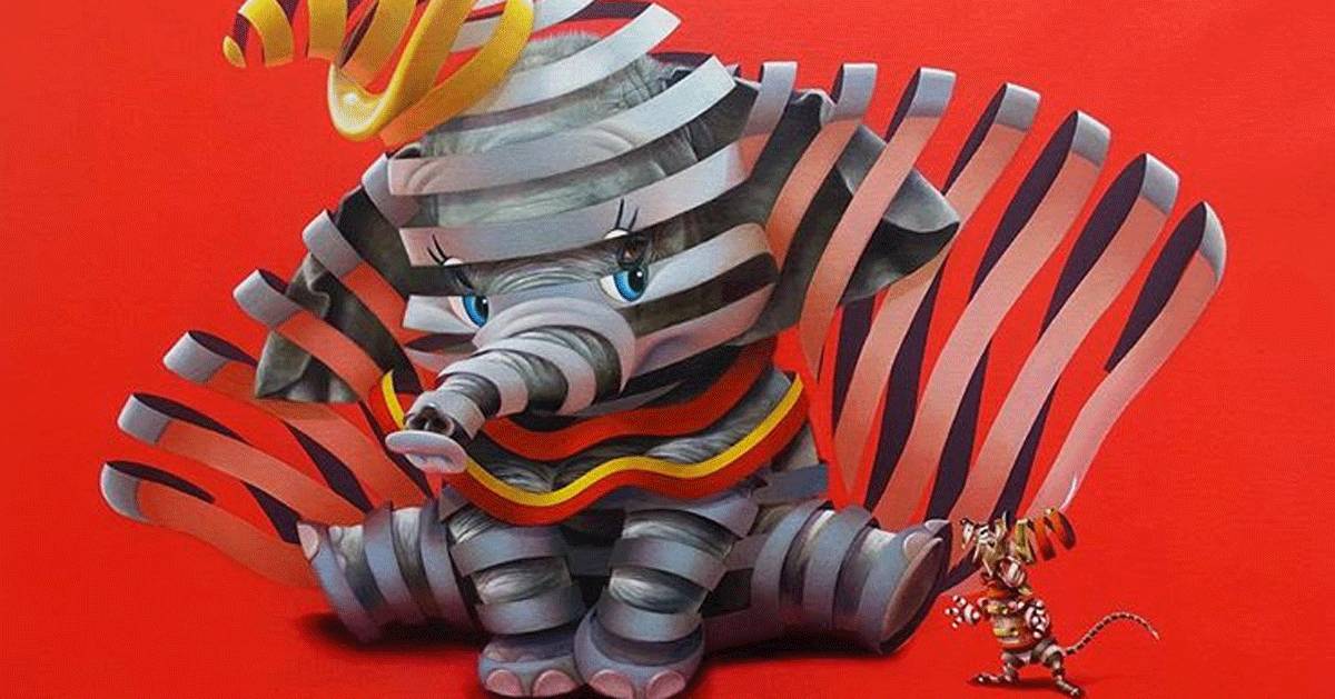 Questo artista ripropone i personaggi dei cartoni insieme agli animali che li hanno ispirati