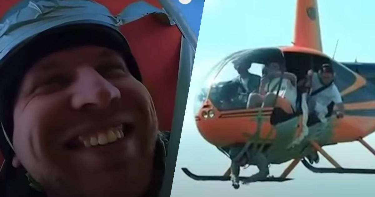 Si fa legare con il nastro adesivo all’elicottero e spicca il volo: il video diventa virale