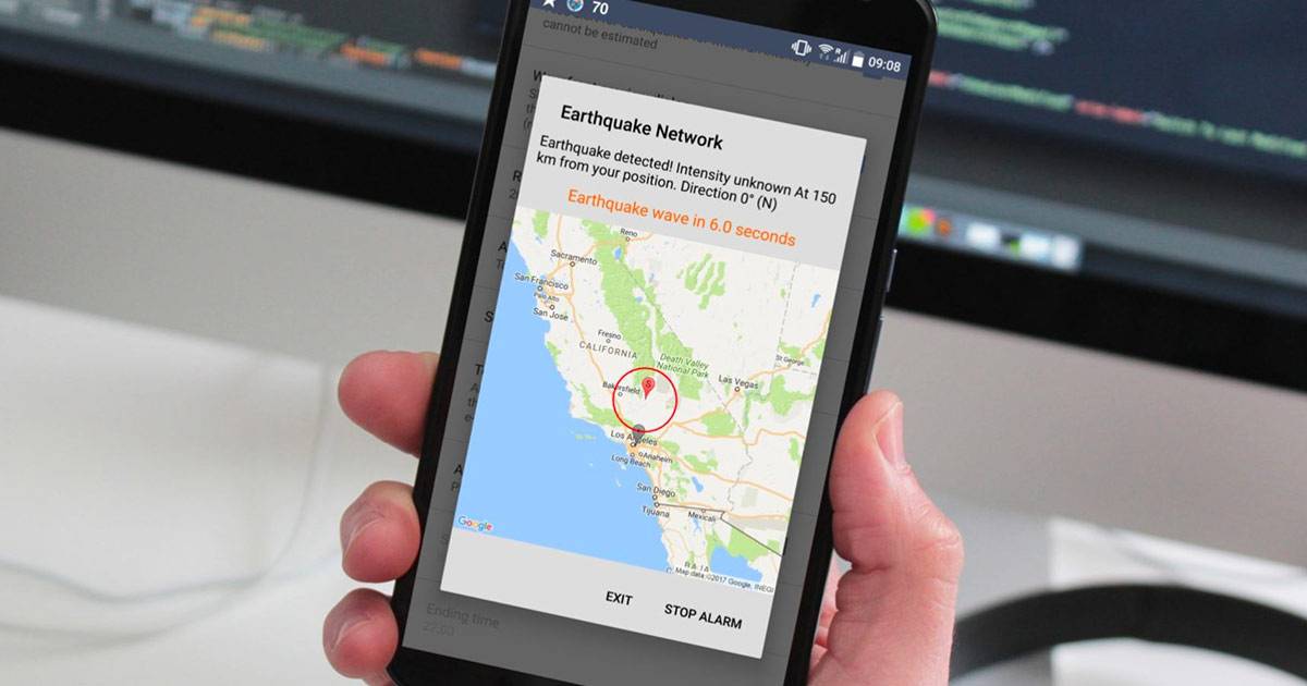 Earthquake network lapp che segnala larrivo di un terremoto