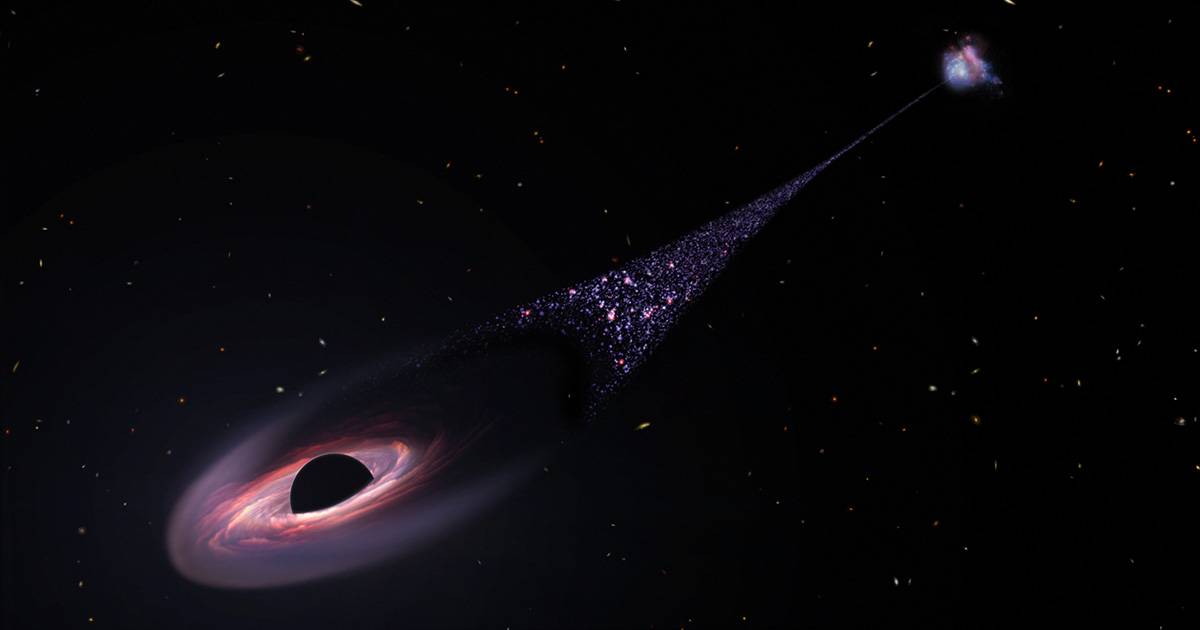 Un buco nero in fuga cos lascia una scia di stelle dietro di s