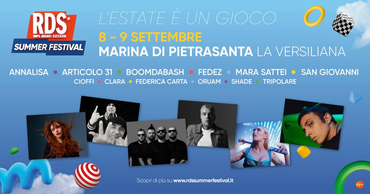 Torna lRDS Summer Festival 2023 a Marina di Pietrasanta i cantanti sul palco
